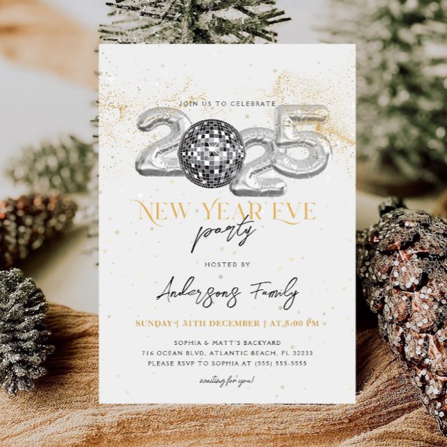 Gold 2025 New Year's Eve Party Disco Ball Invitation (Creator Uploaded)
