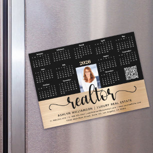 Gold 2026 Calendar Realtor Photo QR Code Magnet