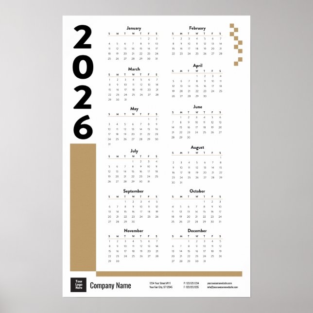 Gold 2026 Corporate Wall Calendar Poster (Front)