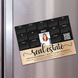 Gold 2027 Calendar Real Estate Photo QR Code Card