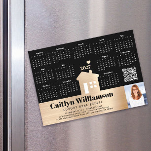 Gold 2027 Calendar Realtor Photo QR Code Magnet