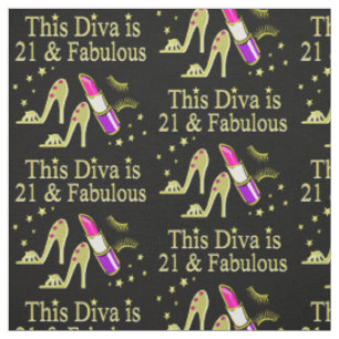 GOLD 21 AND FABULOUS BIRTHDAY DESIGN FABRIC