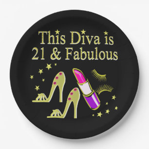 GOLD 21 AND FABULOUS BIRTHDAY DESIGN PAPER PLATE