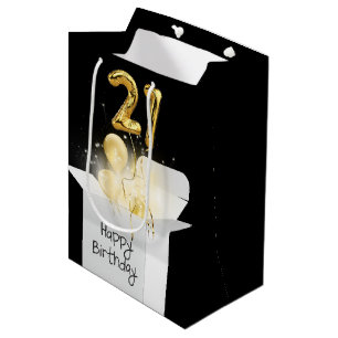 Gold 21st Birthday Balloons in White Box Medium Gift Bag