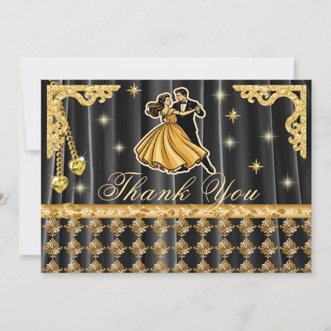Gold 21st Birthday Thank You with Dancers  (Front)