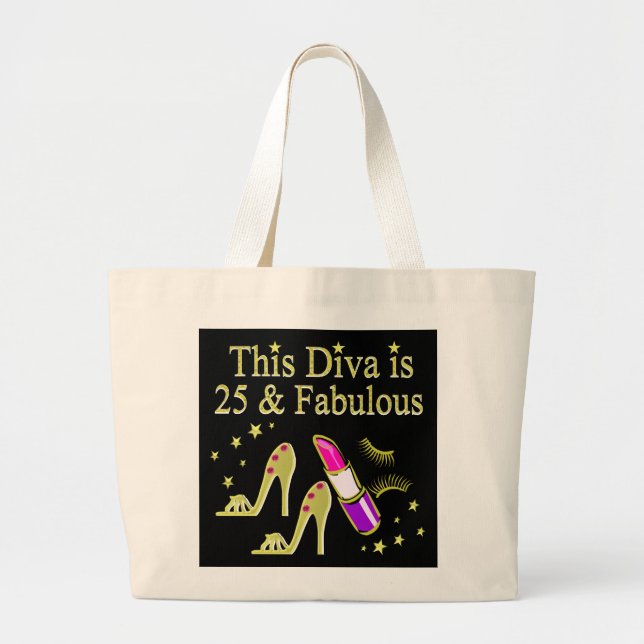 GOLD 25 AND FABULOUS DIVA DESIGN LARGE TOTE BAG (Front)
