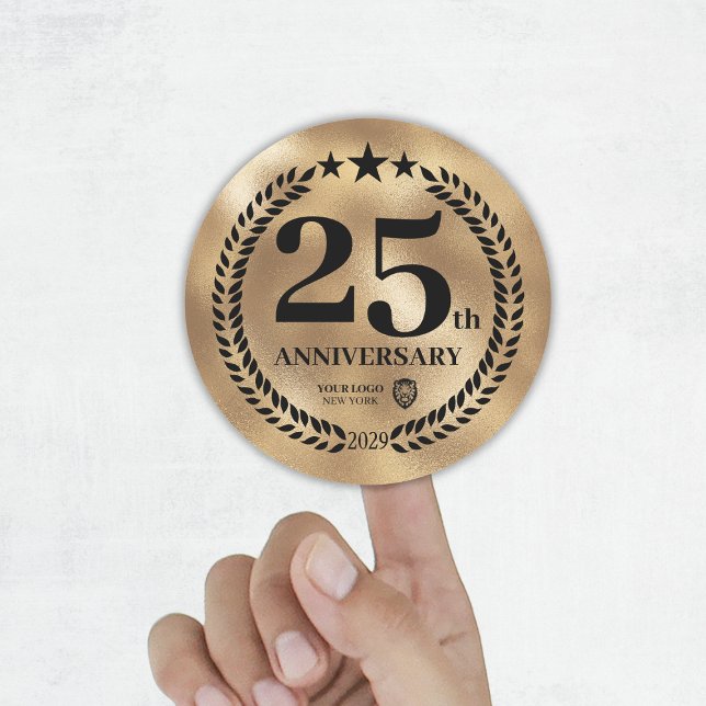 Gold 25th Anniversary Business Logo Commemorative Classic Round Sticker (Gold 25th Anniversary Business Logo Commemorative Classic Round Sticker
)