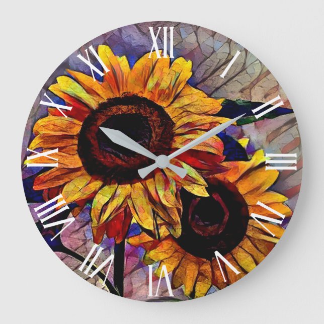Gold 2 Glossy Sunflowers Elegant Collection Large Clock (Front)