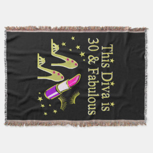 GOLD 30 AND FABULOUS 30TH BIRTHDAY DESIGN THROW BLANKET