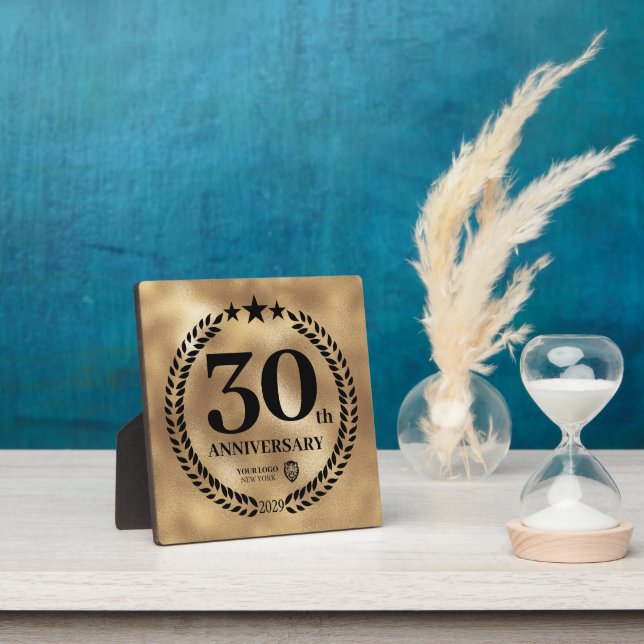 Gold 30th Anniversary Business Logo Commemorative Plaque (Insitu)