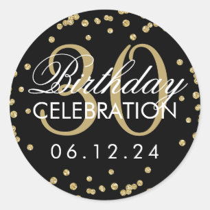 Gold 30th Birthday Faux Glitter Confetti Black Classic Round Sticker