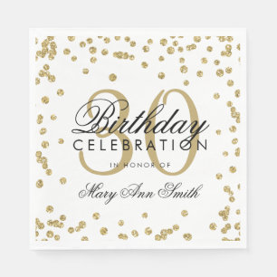 Gold 30th Birthday Glitter Confetti White Napkin