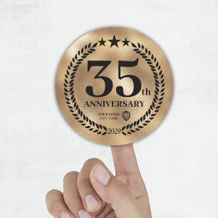 Gold 35th Anniversary Business Logo Commemorative Classic Round Sticker