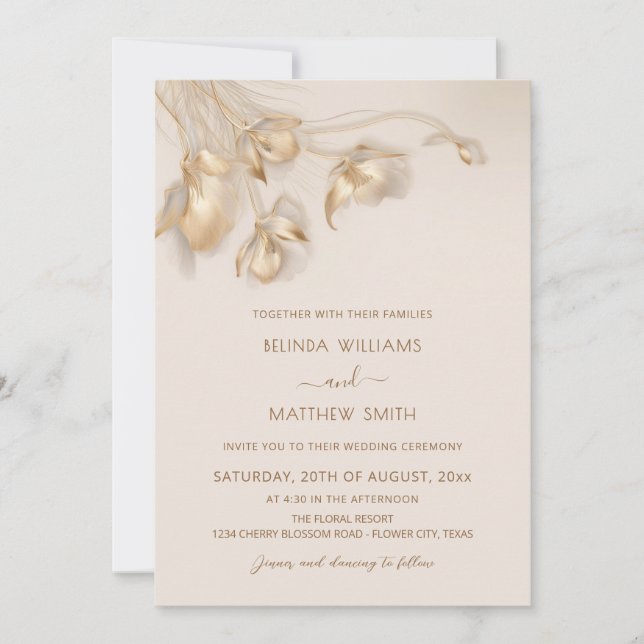 Gold 3 D Flowers Invitation (Front)