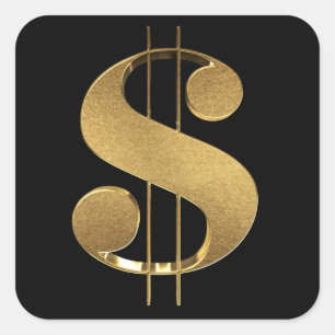 Gold 3D Dollar Sign Square Sticker