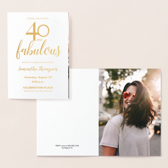 Gold 40 and fabulous 40th Birthday Photo Foil Card (Display)