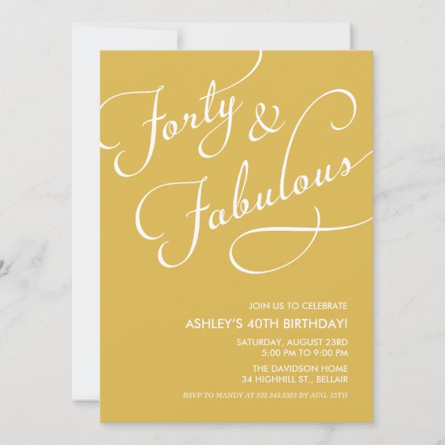 Gold 40 and Fabulous Invitations (Front)