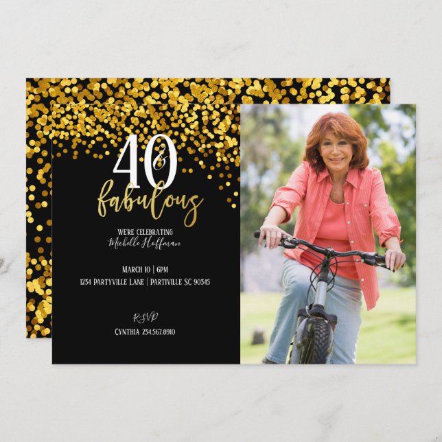 Gold 40 & Fabulous 40th Birthday Party Invitations (Front/Back)