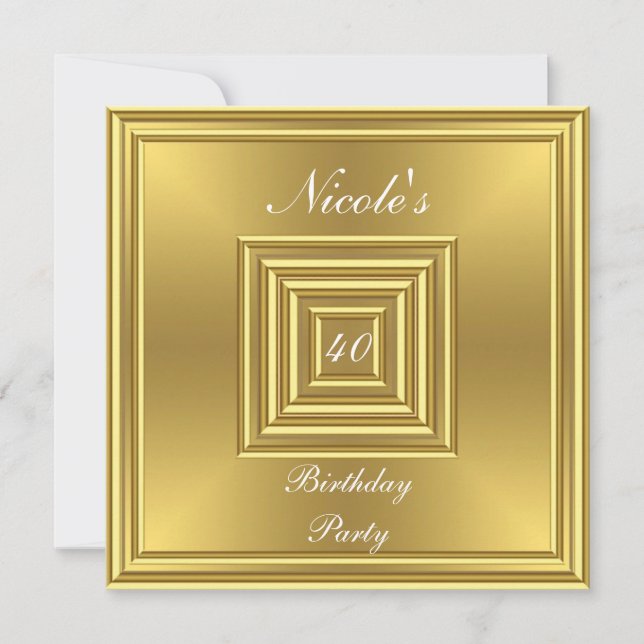 Gold 40th Birthday  Party Invitation (Front)
