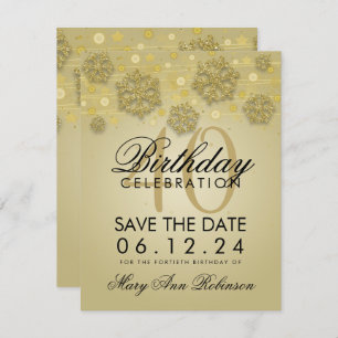 Gold 40th Birthday Save Date Winter Invitation
