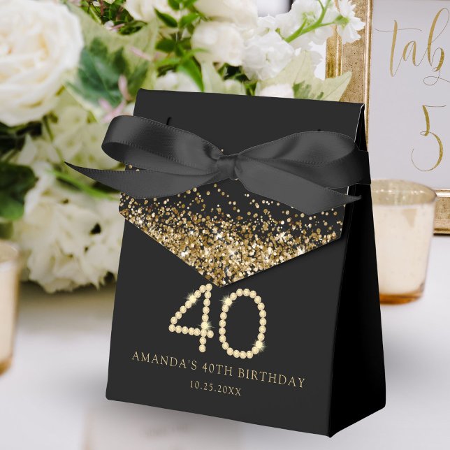 Gold 40th Diamonds Birthday Party Favour Box (Black and gold 40th birthday party favor gift boxes)