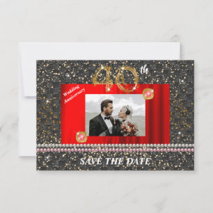 Gold 40th Wedding Anniversary Black Woven & Pearls Invitation