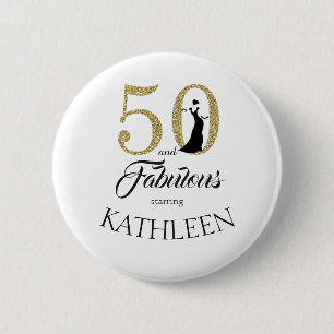 Gold 50 and Fabulous Birthday Party Custom Name 6 Cm Round Badge