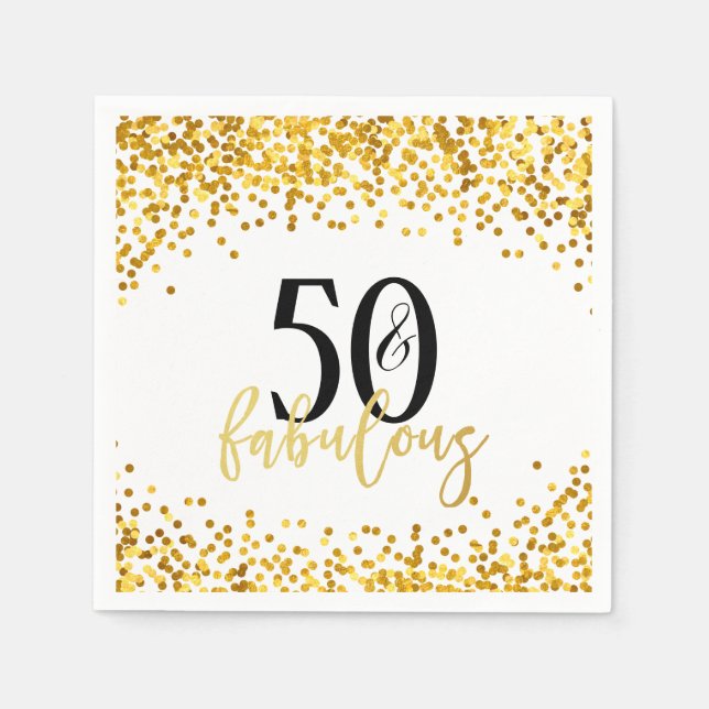 Gold 50 and Fabulous Birthday Party Napkins (Front)