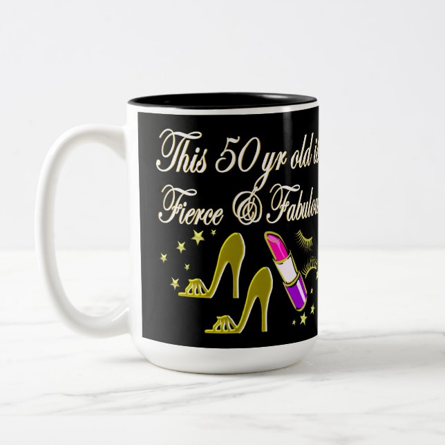 GOLD 50 AND FABULOUS DIVA DESIGN Two-Tone COFFEE MUG (Left)