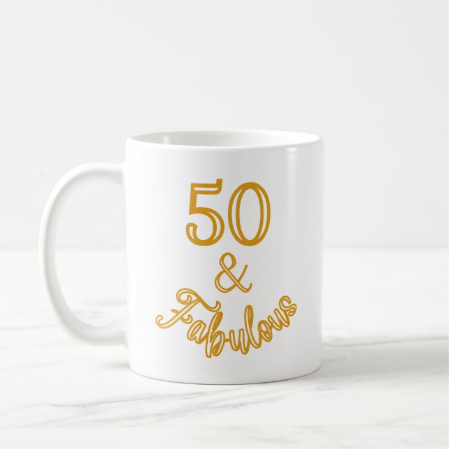 Gold 50 and Fabulous monogram design Coffee Mug (Left)