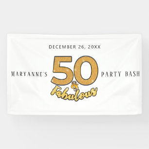 Gold 50 and Fabulous Typography 50th Birthday Banner