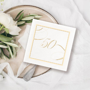 Gold 50 Calligraphy Milestone Birthday Anniversary Foil Napkins