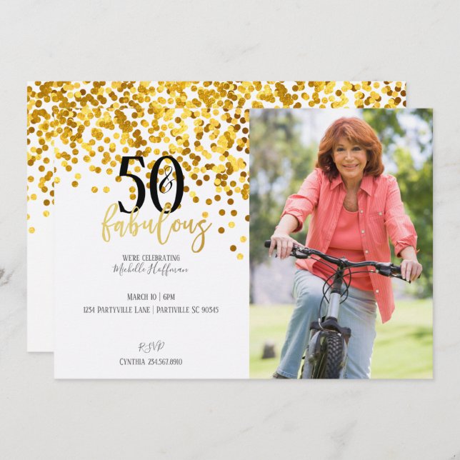 Gold 50 & Fabulous 50th Birthday Party Invitations (Front/Back)