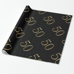 Gold 50 on Black Happy 50th Birthday Wrapping Paper