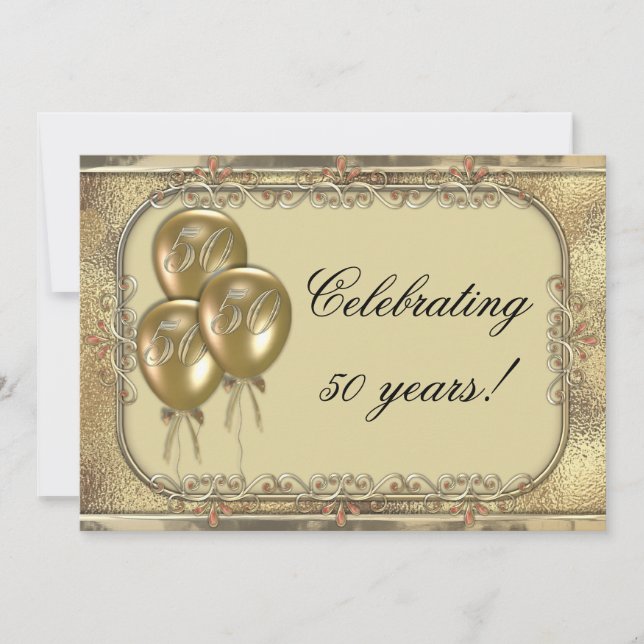Gold 50th Anniversary Balloon Party Invitation (Front)