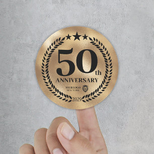 Gold 50th Anniversary Business Logo Commemorative Classic Round Sticker