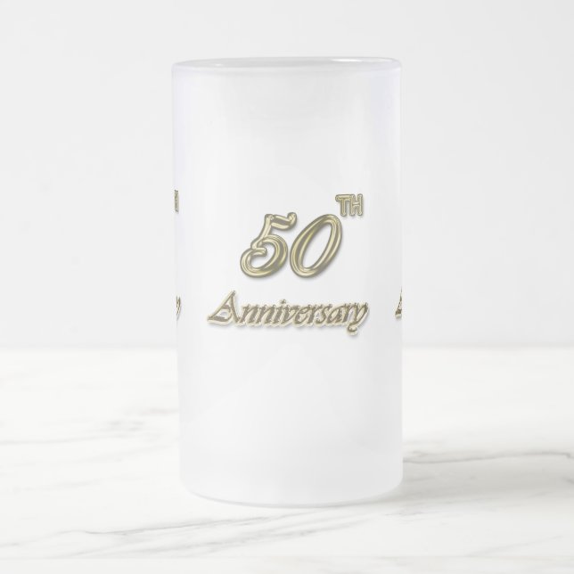 Gold 50th Anniversary Frosted Glass Beer Mug (Center)