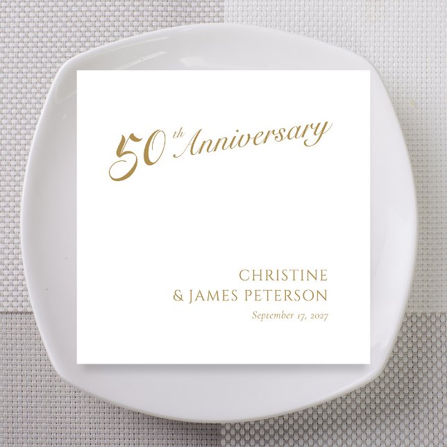 Gold 50th Anniversary Personalised Wedding Napkin (Gold 50th Anniversary Personalized Wedding Napkins)
