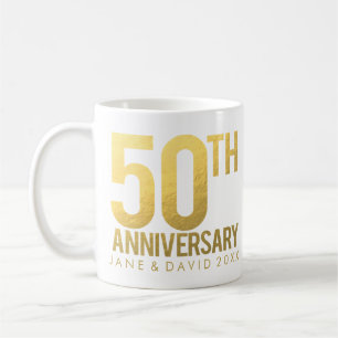 Gold 50th Anniversary Personalised White Mug