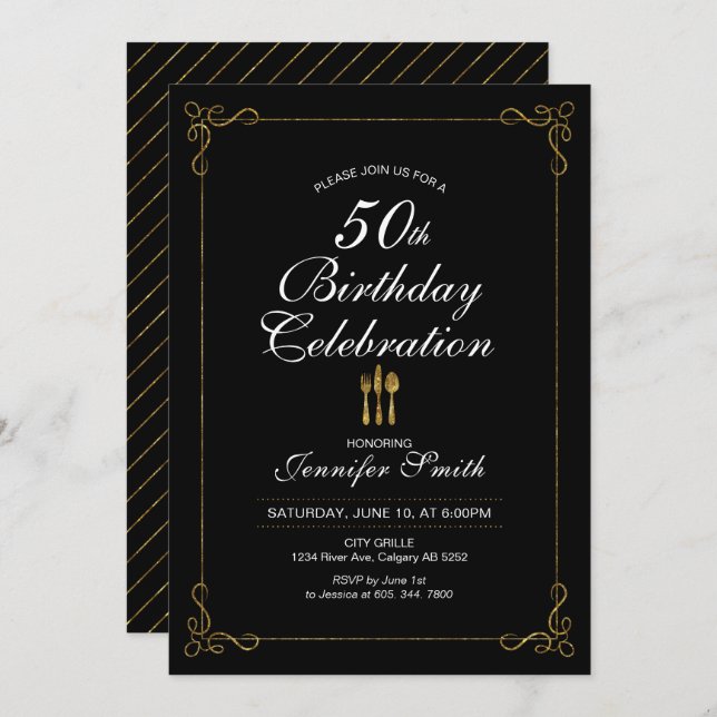 Gold 50th Birthday Celebration Party Invitation (Front/Back)