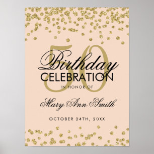 Gold 50th Birthday Glitter Confetti Blush Pink Poster