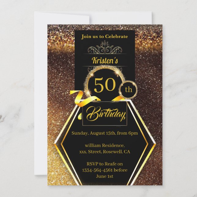 Gold 50th birthday Invitation (Front)