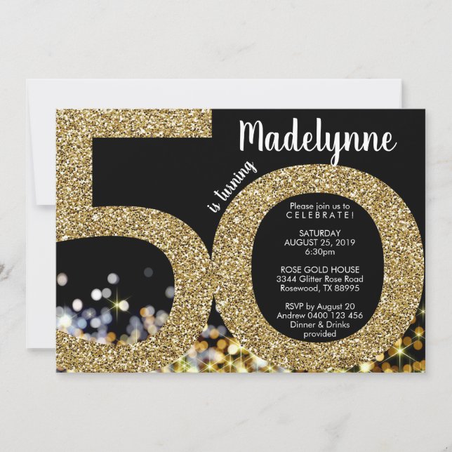 Gold 50th Birthday Invitation - 50th Invitation (Front)