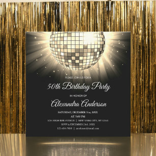 Gold 50th Birthday Party Disco Ball Invitation