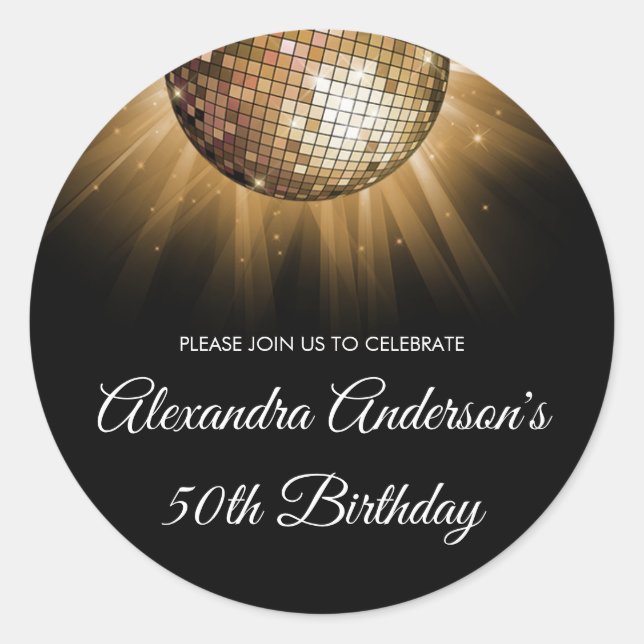 Gold 50th Birthday Party Gold Disco Ball Classic Round Sticker (Front)