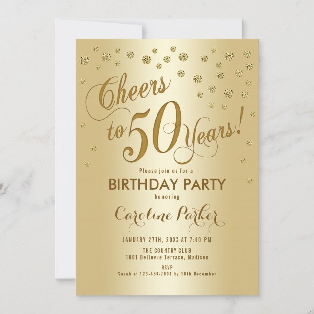 Gold 50th Birthday Party Invitation (Front)