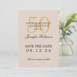 Gold 50th Birthday Party Save the Date Champagne Invitation