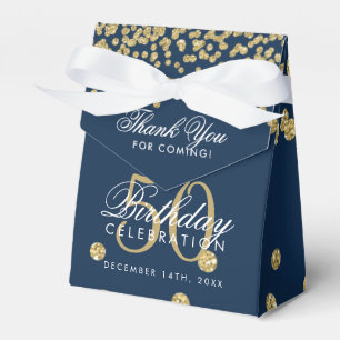 Gold 50th Birthday Thank You Confetti Navy Blue Favour Box