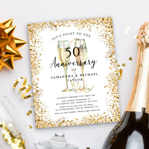 Gold 50th Budget Wedding Anniversary Invitation