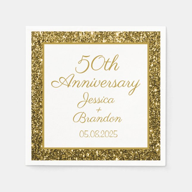 Gold 50th Golden Wedding Anniversary  Napkin (Front)